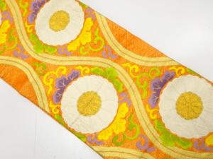 アンティーク　佐賀錦　立涌に菊唐草模様織り出し袋帯（材料）